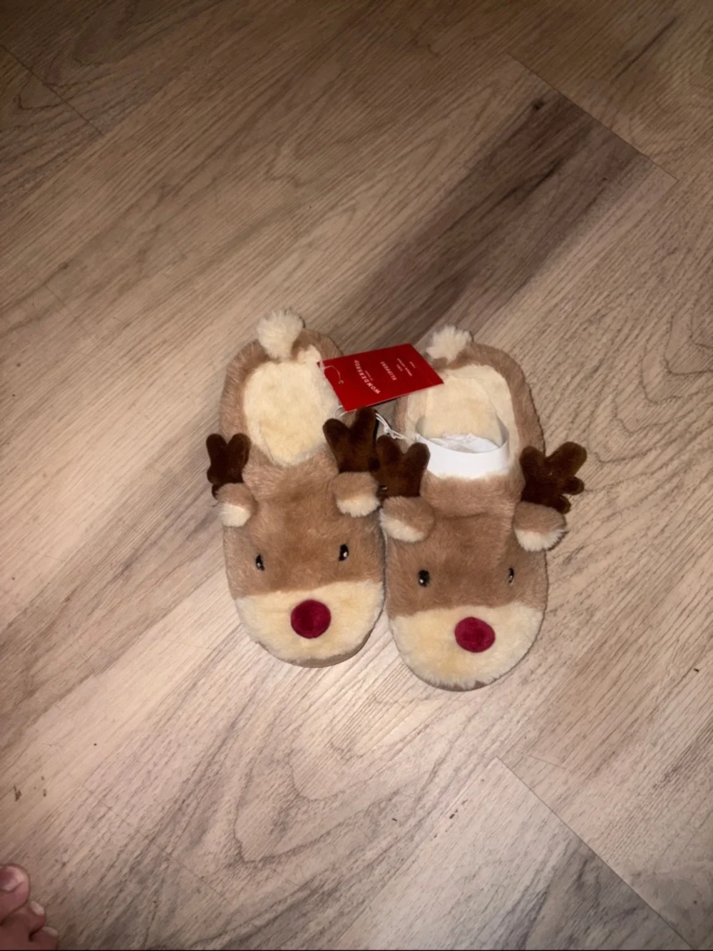 Wondershop Brown Plush Reindeer Kids Slippers with Red Nose